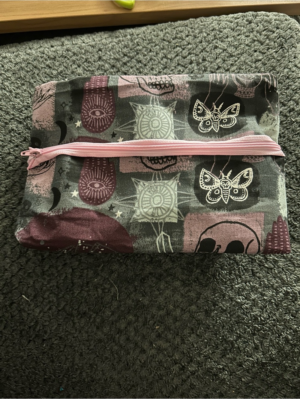 Hand Crafted Gray and Pink Gothic Butterfly Cosmetic Bag
